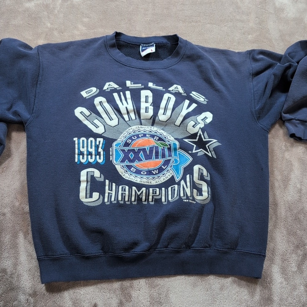 Vintage 1993 Dallas Cowboys Super Bowl XXVIII Champions Sweatshirt BIKE‎ Navy L